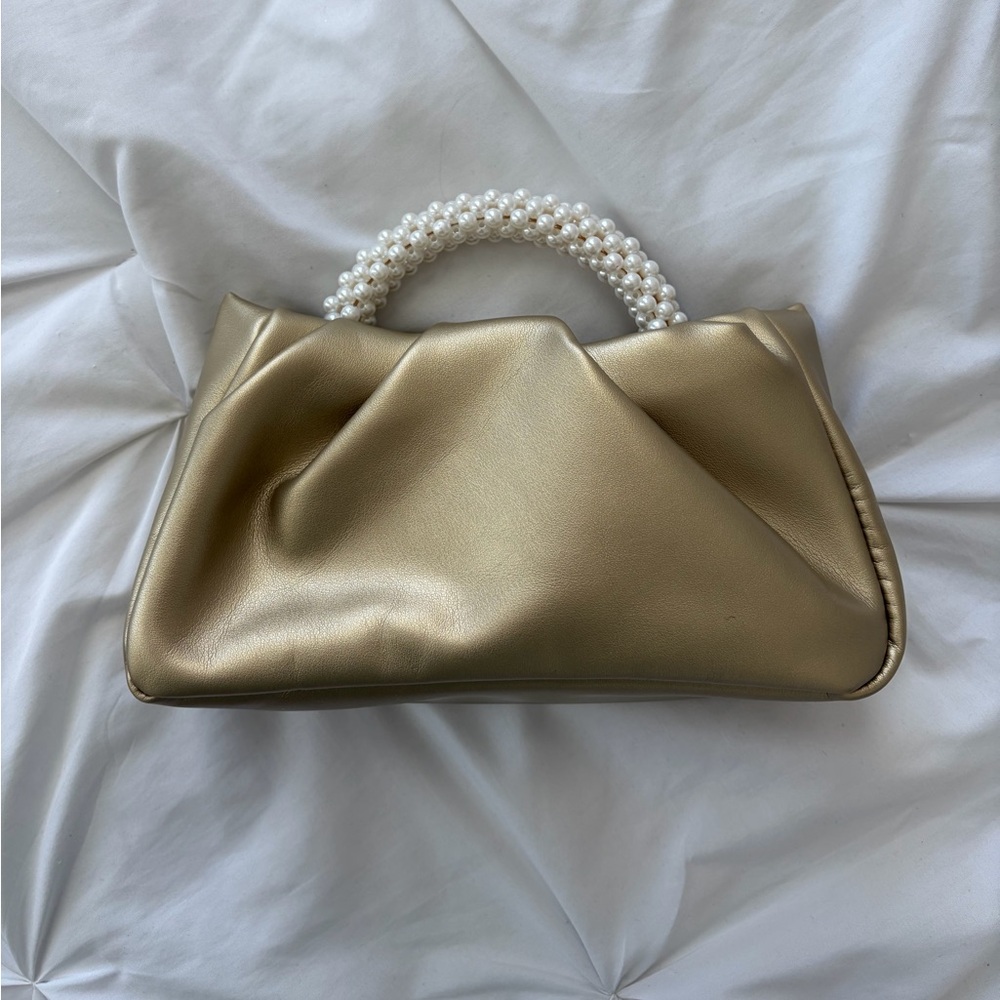 Pearl Handle Gold Mini Clutch Handbag
